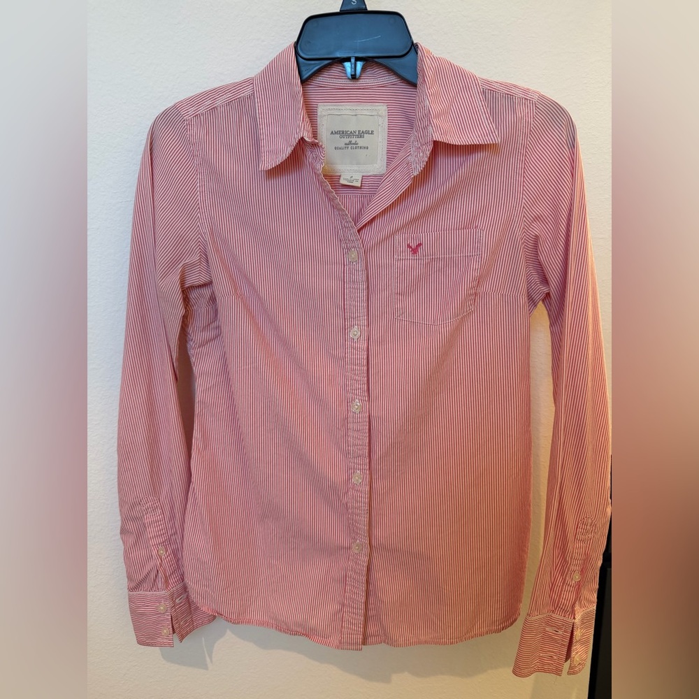 American Eagle Outfitters Red & White Striped Shirt